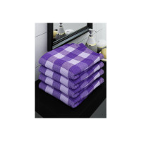 Athom Living Ecosaviour Premium Cotton Bath Towel Purple Big Checks (Pack of 4)