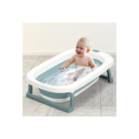 Baybee Kids Bath Tub for Baby Mini Swimming Pool for Kids, Foldable Bathtub for Baby with Anti Skid Base, Support Cushion & Drainer | Baby Bath tub for Kids 0 to 3 Years Boy Girl (Jolly, Green)