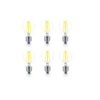 Philips 4-watt E27 A60 LED Glass Filament Bulb | Decorative LED Bulb for Home Decoration | Warm White/Golden Yellow, Pack of 6
