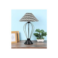 Tu Casa-TC-64.-.Height-20.-.Chevron Print Shade.-.with Metal Base Table Lamp (B-22 - Brass Holder-Bulb NOT Included).-Bed Switch-Included