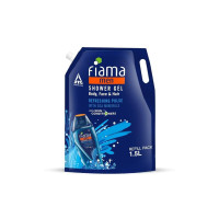 Fiama Men Body Wash Shower Gel Refreshing Pulse, 1.5L Body Wash Refill Value Pouch for Men with Skin Conditioners & Sea Minerals for Soft & Refreshed Skin, Mens Moisturising Bodywash