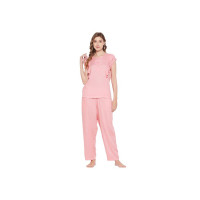 Clovia Women's Rayon Solid Top & Pyjama Set - Pink