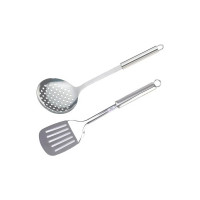 Heart Home Slotted Turner & Skimmer|Stainless Steel Serving Set|Nonstick Cooking Set|Utensils Cookware Gadgets for Kitchen|Pack of 2 (Silver)