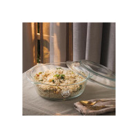 Borosilicate Glass Casserole by iveo, Microwave Safe Cook Serve Stotre Casserole Bake Mate | for Cooking Rice, Curry, Cake, Delious Bakery Food | With Lid | 2.0 L, Round, 1 Pc, Clear