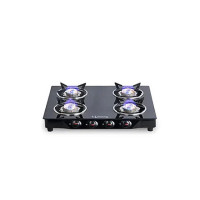 Lifelong 4 Burner Gas Stove Top for Kitchen - Manual Ignition Cooktop Modern Glass Stove for Modular Kitchen with Toughened Glass, ISI Certified & Compatible with LPG - 1 Year Manufacturer's (Black)