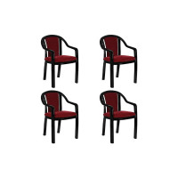 Supreme Ornate Plastic Cushion Chair for Home, Office and Outdoor Areas (Set of 4, Black and Red)
