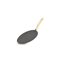 Bergner Earth Black Non-Stick 26cm Concave Tawa, Tawa with Wooden Finish Soft Touch Handle, 3mm Thickness, Consumes Less Oil, Even Heat Distribution, White Marble Splatter, Induction Bottom, Gas Ready (Coupon)