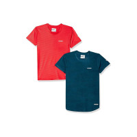 Charged Active-001 Camo Jacquard Round Neck Sports T-Shirt Petrol-Green Size Xs And Charged Energy-004 Interlock Knit Hexagon Emboss Round Neck Sports T-Shirt Red Size Xs