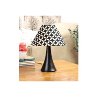 Tu Casa TC-55.-.Height-12.-.Geometric Black & White printShade.-.with Metal Base Table Lamp (B-22 - Brass Holder-Bulb NOT Included).-Bed Switch-Not Included, L * W * H (10x10x12 Inches)