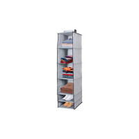 PrettyKrafts F1231 Hanging Organiser 6 Shelves, Wardrobe Hanging Storage, Storage Compartment for Closet, Grey