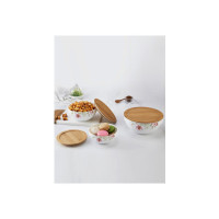CelloOpalware Royale 3-Pieces White Mixing Bowl with Bamboo Lid 500ml 1L & 1.5L