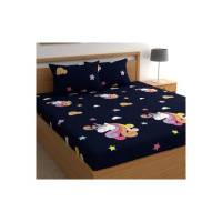 Deepika Imports 240 TC Polycotton King Cartoon Fitted (Elastic) Bedsheet  (Pack of 1, Blue)