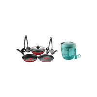 Pigeon 1 Tawa, 1 Fry Pan, 4 Kitchen Tool Set and Chopper with 3 Blades, Red