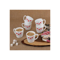 CELLO Ricca Mug 6 Pcs Set | Cups for Tea,Coffee,Espressoc| Thermal Resistant | Light Weight | Ideal Gifting Option | Red Rose Fantacy | 100ml (Coupon)