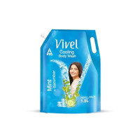 Vivel Cooling Body Wash, Mint & Cucumber Shower Gel, 1500ml Supersaver XL Refill Pouch, Moisturizing & Fragrant Bodywash, For Soft, Smooth & Fresh Skin, Refreshing Shower Gel, For Women & Men