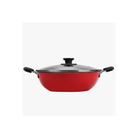 Pigeon by Stovekraft Basics Aluminium Non Stick, Non Induction Base Kadai with Glass Lid, 24CM/2.2 Liters, Red