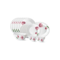 Larah by Borosil Nargis Fluted Series Opalware Dinner Set | 21 Pieces for Family of 6 | Microwave & Dishwasher Safe | Bone-Ash Free | Crockery Set for Dining & Gifting | Plates & Bowls | White