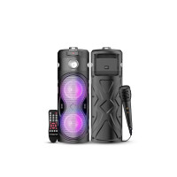 Krisons Cylender 111 50W Portable Speaker with 4" Double Woofers, Free Wired Mic for Karaoke, in Built Torch, Remote Control with Bluetooth, FM, USB, Micro SD Card Connectivity (Black) [coupon]