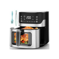 COMFYHOME Air Fryer for Home - 1600W, 6.5 Liter Digital Air Fryer w/See-Through Window & Touch Panel, Uses 95% Less Oil, 8 Pre-set Menu & Recipe, Non-Stick Basket, Rapid Air Technology, Black