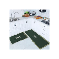 Status Contract Set of Runner & Mat Kitchen Decor | Anti-Skid Rubber Kitchen Floor Mat | Napa Skin Super Absorbent Non Slip Mat - Floor Rug | Waterproof Kitchen Mat | (Green) (RR-120x40,DM-38x58 CM)