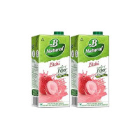 B Natural Litchi Juice 1L, (Pack of 2)
