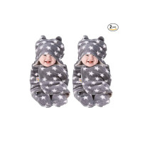 BeyBee ® 3 in 1 Baby Star Blanket Wrapper-Sleeping Bag for New Born Babies (Grey, 27 Inches, Pack 2)