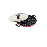 Vipron Non Stick Appam Patra 12 Cavity with Stainless Steel Lid and Silicon Brush