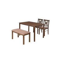 @home by Nilkamal Alice Solid Rubber Wood Dining Table 4 Seater| Four Seater Wooden Table with Two Chairs and 1 Bench with Cushion| Dining Room Set| Rubberwood, Antique Cherry Finish - [Apply  ₹5400  Coupon]